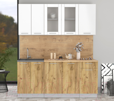 Кухонный гарнитур Интерлиния Мила 18-60 (белый платинум/дуб золотой/дуб бунратти)