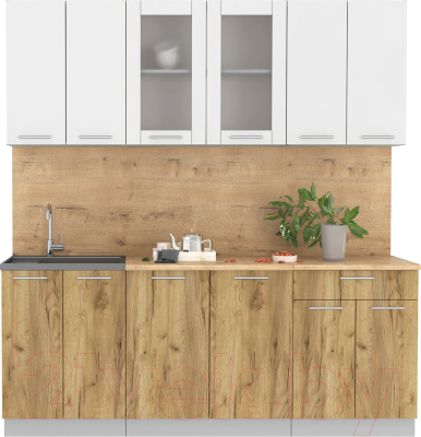 Кухонный гарнитур Интерлиния Мила 20-60 (белый платинум/дуб золотой/дуб бунратти) - фото