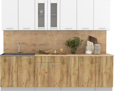 Кухонный гарнитур Интерлиния Мила 26 (белый платинум/дуб золотой/дуб бунратти) - фото