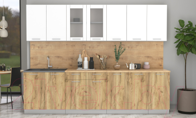 Кухонный гарнитур Интерлиния Мила 28 (белый платинум/дуб золотой/дуб бунратти)