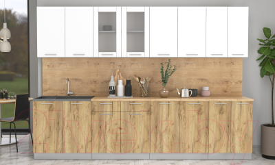 Кухонный гарнитур Интерлиния Мила 30 (белый платинум/дуб золотой/дуб бунратти)