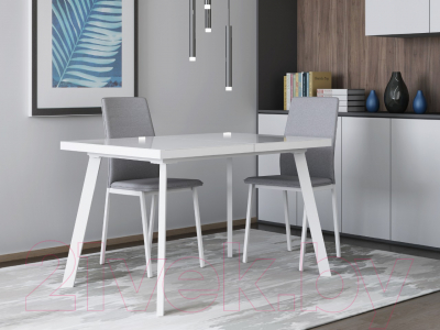 Обеденный стол Сакура Милан 120-160 (белый/белый со стеклом)