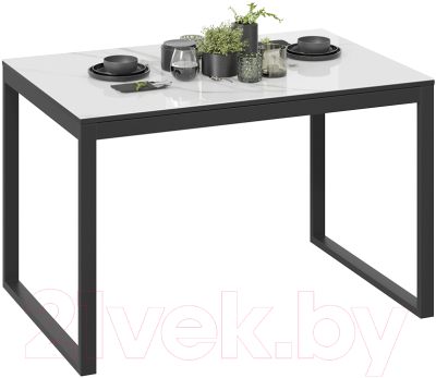 Обеденный стол ТриЯ Маркус тип 1 (черный муар/стекло белый мрамор)