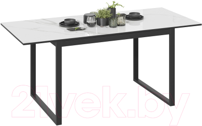 Обеденный стол ТриЯ Маркус тип 1 (черный муар/стекло белый мрамор)