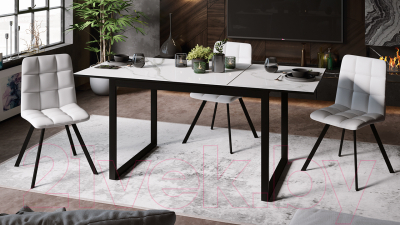 Обеденный стол ТриЯ Маркус тип 1 (черный муар/стекло белый мрамор)