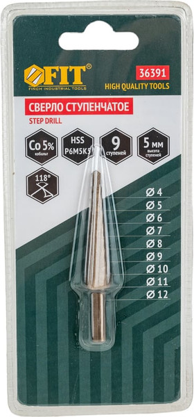 Сверло FIT HSS ступенчатое 4-12м / 36391 - фото