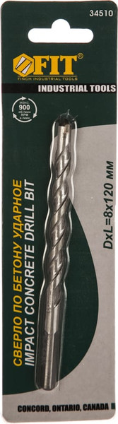 Сверло FIT Победитовое ударное трехгранный хвостовик 8x120мм / 34510