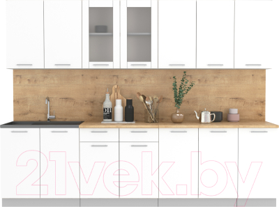 Кухонный гарнитур Интерлиния Мила 28 (белый платинум/белый платинум/дуб бунратти) - фото