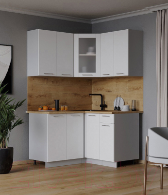 Кухонный гарнитур Интерлиния Мила 12x12 (белый платинум/белый платинум глянец/дуб бунратти)