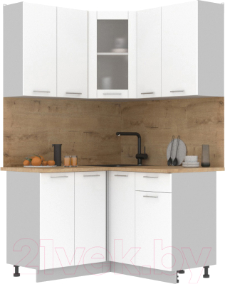 Кухонный гарнитур Интерлиния Мила 12x13 (белый платинум/белый платинум глянец/дуб бунратти) - фото