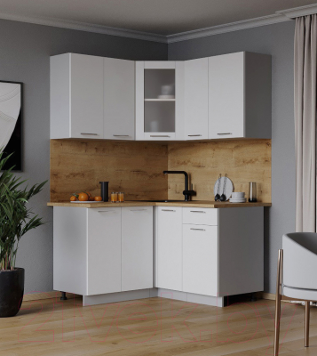 Кухонный гарнитур Интерлиния Мила 12x13 (белый платинум/белый платинум глянец/дуб бунратти)