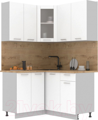 Кухонный гарнитур Интерлиния Мила 12x14 (белый платинум/белый платинум глянец/дуб бунратти) - фото