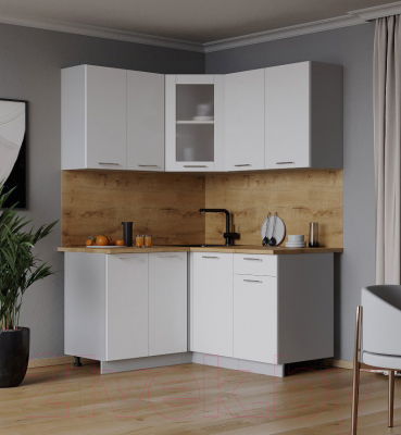 Кухонный гарнитур Интерлиния Мила 12x14 (белый платинум/белый платинум глянец/дуб бунратти)