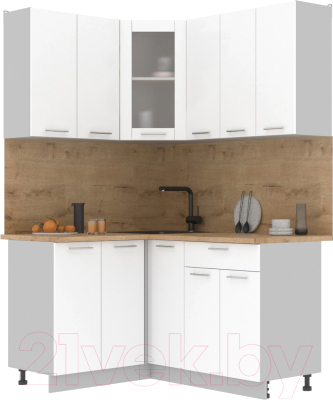 Кухонный гарнитур Интерлиния Мила 12x15 (белый платинум/белый платинум глянец/дуб бунратти) - фото