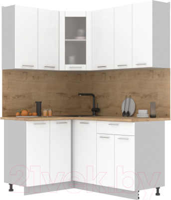Кухонный гарнитур Интерлиния Мила 12x16 (белый платинум/белый платинум глянец/дуб бунратти) - фото