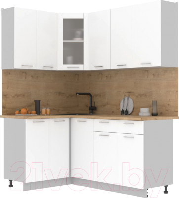 Кухонный гарнитур Интерлиния Мила 12x18 (белый платинум/белый платинум глянец/дуб бунратти) - фото