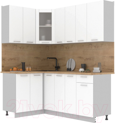 Кухонный гарнитур Интерлиния Мила 12x19 (белый платинум/белый платинум глянец/дуб бунратти) - фото