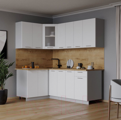 Кухонный гарнитур Интерлиния Мила 12x19 (белый платинум/белый платинум глянец/дуб бунратти)