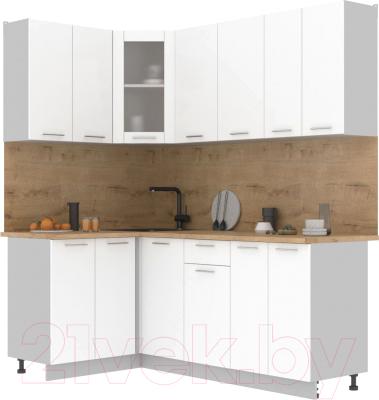 Кухонный гарнитур Интерлиния Мила 12x20 (белый платинум/белый платинум глянец/дуб бунратти) - фото