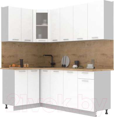 Кухонный гарнитур Интерлиния Мила 12x21 (белый платинум/белый платинум глянец/дуб бунратти) - фото