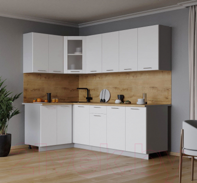 Кухонный гарнитур Интерлиния Мила 12x22 (белый платинум/белый платинум глянец/дуб бунратти) - фото
