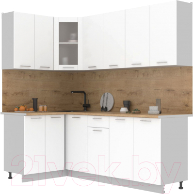Кухонный гарнитур Интерлиния Мила 12x22 (белый платинум/белый платинум глянец/дуб бунратти)