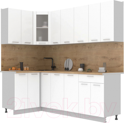 Кухонный гарнитур Интерлиния Мила 12x23 (белый платинум/белый платинум глянец/дуб бунратти) - фото