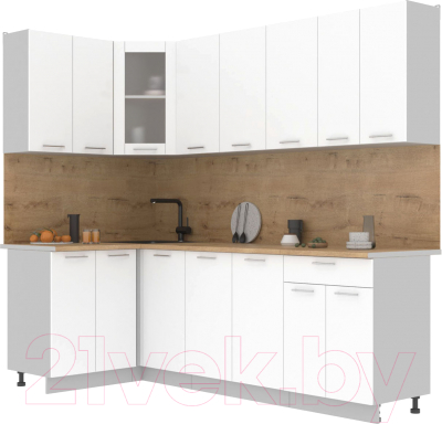 Кухонный гарнитур Интерлиния Мила 12x24 (белый платинум/белый платинум глянец/дуб бунратти) - фото