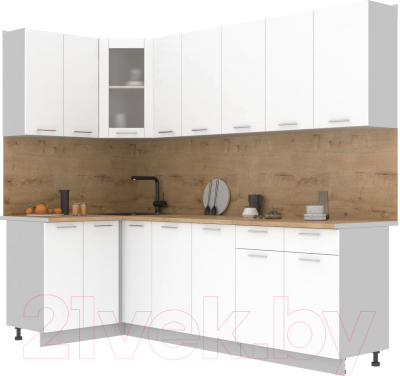 Кухонный гарнитур Интерлиния Мила 12x25 (белый платинум/белый платинум глянец/дуб бунратти) - фото