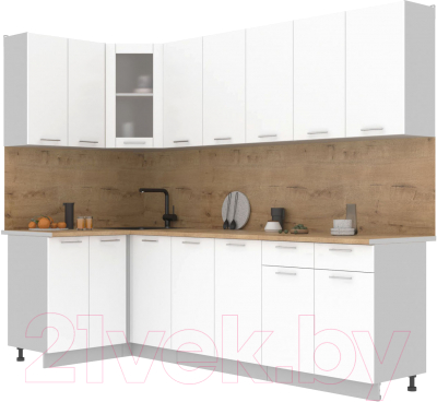 Кухонный гарнитур Интерлиния Мила 12x26 (белый платинум/белый платинум глянец/дуб бунратти) - фото