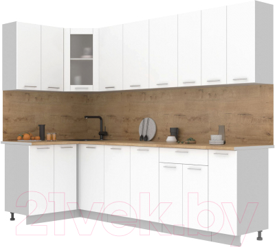 Кухонный гарнитур Интерлиния Мила 12x27 (белый платинум/белый платинум глянец/дуб бунратти) - фото