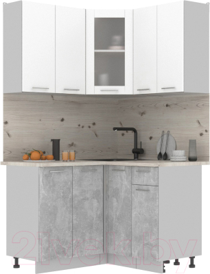 Кухонный гарнитур Интерлиния Мила 12x12 (белый платинум/бетон/бискайская сосна) - фото