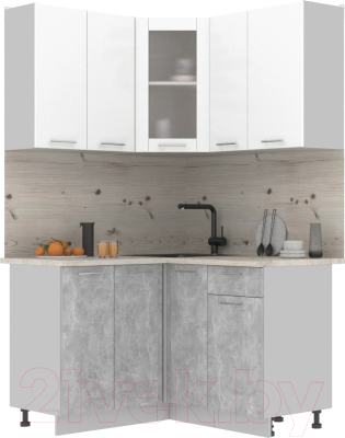 Кухонный гарнитур Интерлиния Мила 12x13 (белый платинум/бетон/бискайская сосна) - фото