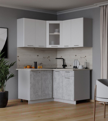 Кухонный гарнитур Интерлиния Мила 12x13 (белый платинум/бетон/бискайская сосна)