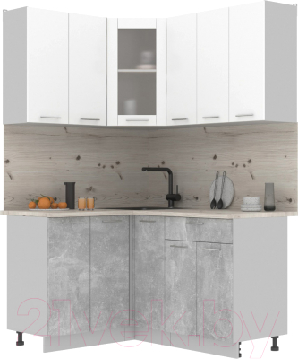 Кухонный гарнитур Интерлиния Мила 12x15 (белый платинум/бетон/бискайская сосна) - фото