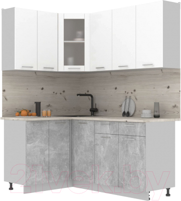 Кухонный гарнитур Интерлиния Мила 12x18 (белый платинум/бетон/бискайская сосна) - фото