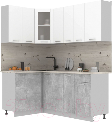 Кухонный гарнитур Интерлиния Мила 12x19 (белый платинум/бетон/бискайская сосна) - фото