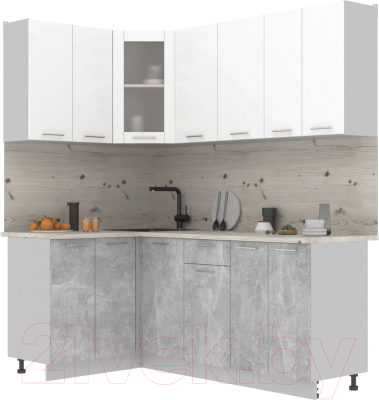 Кухонный гарнитур Интерлиния Мила 12x20 (белый платинум/бетон/бискайская сосна) - фото
