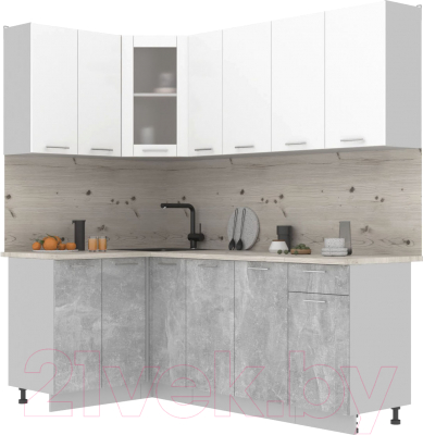 Кухонный гарнитур Интерлиния Мила 12x21 (белый платинум/бетон/бискайская сосна) - фото