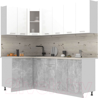 Кухонный гарнитур Интерлиния Мила 12x22 (белый платинум/бетон/бискайская сосна) - фото