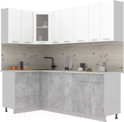 Кухонный гарнитур Интерлиния Мила 12x23 (белый платинум/бетон/бискайская сосна) - фото
