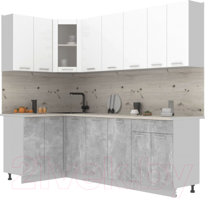 Кухонный гарнитур Интерлиния Мила 12x24 (белый платинум/бетон/бискайская сосна) - фото