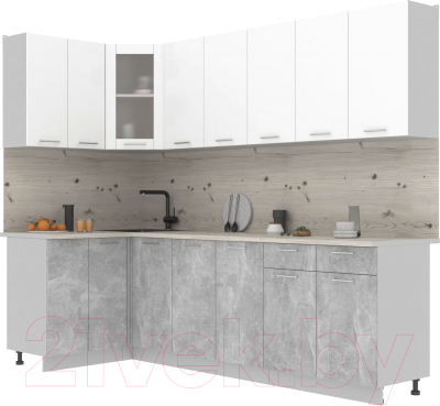 Кухонный гарнитур Интерлиния Мила 12x26 (белый платинум/бетон/бискайская сосна) - фото