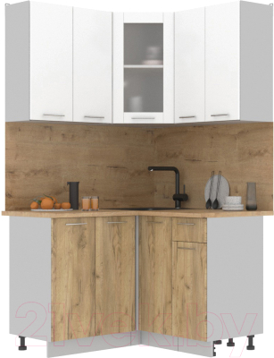 Кухонный гарнитур Интерлиния Мила 12x12 (белый платинум/дуб золотой/дуб бунратти) - фото