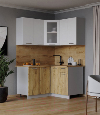 Кухонный гарнитур Интерлиния Мила 12x12 (белый платинум/дуб золотой/дуб бунратти)