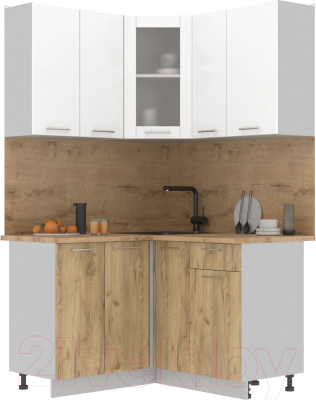 Кухонный гарнитур Интерлиния Мила 12x13 (белый платинум/дуб золотой/дуб бунратти) - фото