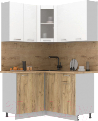 Кухонный гарнитур Интерлиния Мила 12x14 (белый платинум/дуб золотой/дуб бунратти) - фото