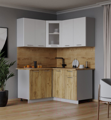 Кухонный гарнитур Интерлиния Мила 12x14 (белый платинум/дуб золотой/дуб бунратти)