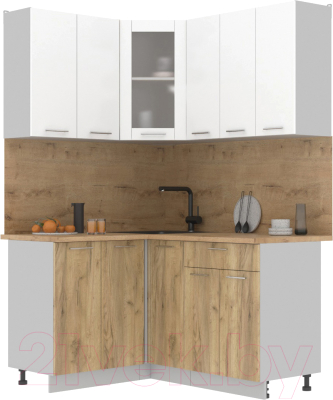 Кухонный гарнитур Интерлиния Мила 12x15 (белый платинум/дуб золотой/дуб бунратти) - фото