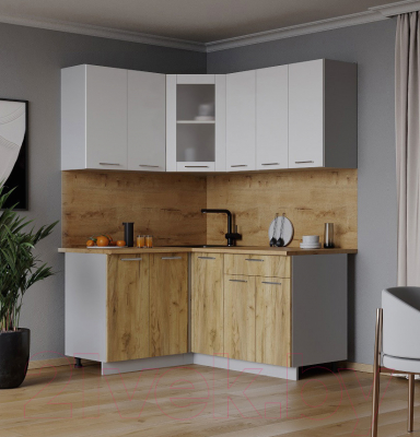 Кухонный гарнитур Интерлиния Мила 12x15 (белый платинум/дуб золотой/дуб бунратти)